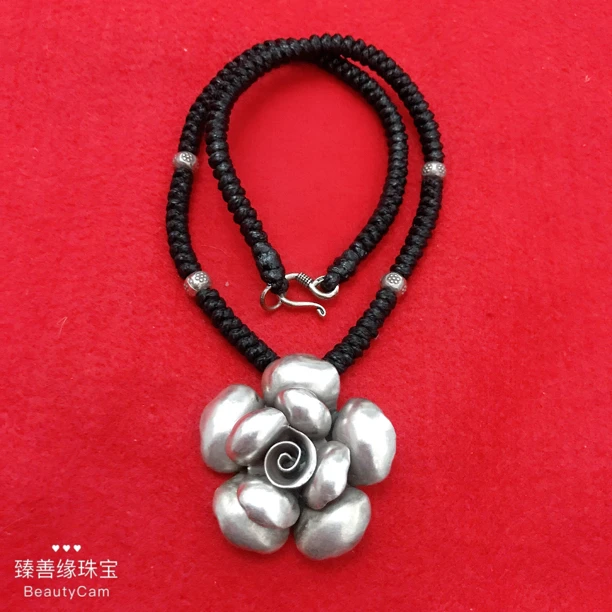 坠链均925银 【臻善缘】清迈手工银玫瑰花锁骨链925银项链约45cm长