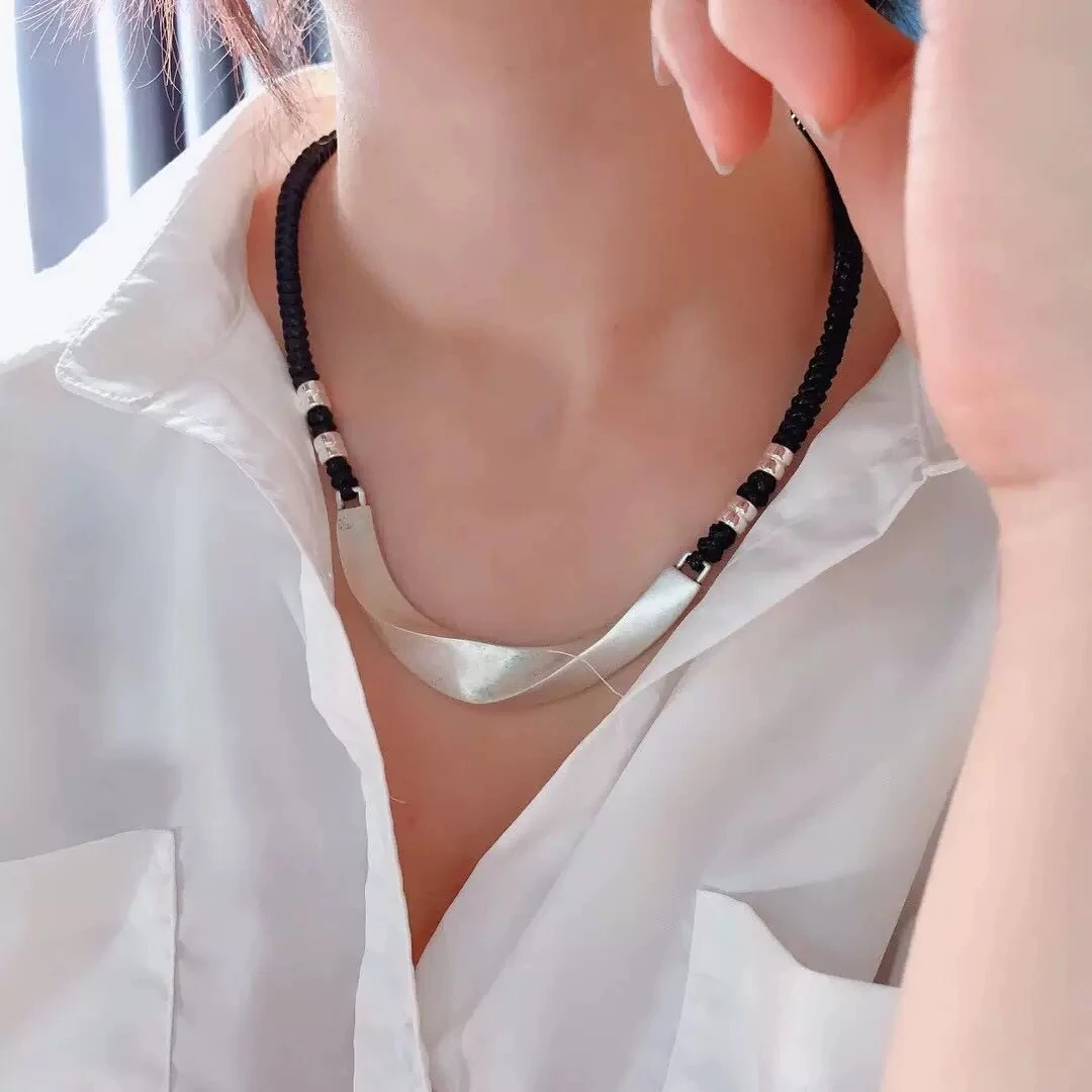 吊坠925银 【臻善缘】手工银时尚气质百搭螺旋弯管锁骨链