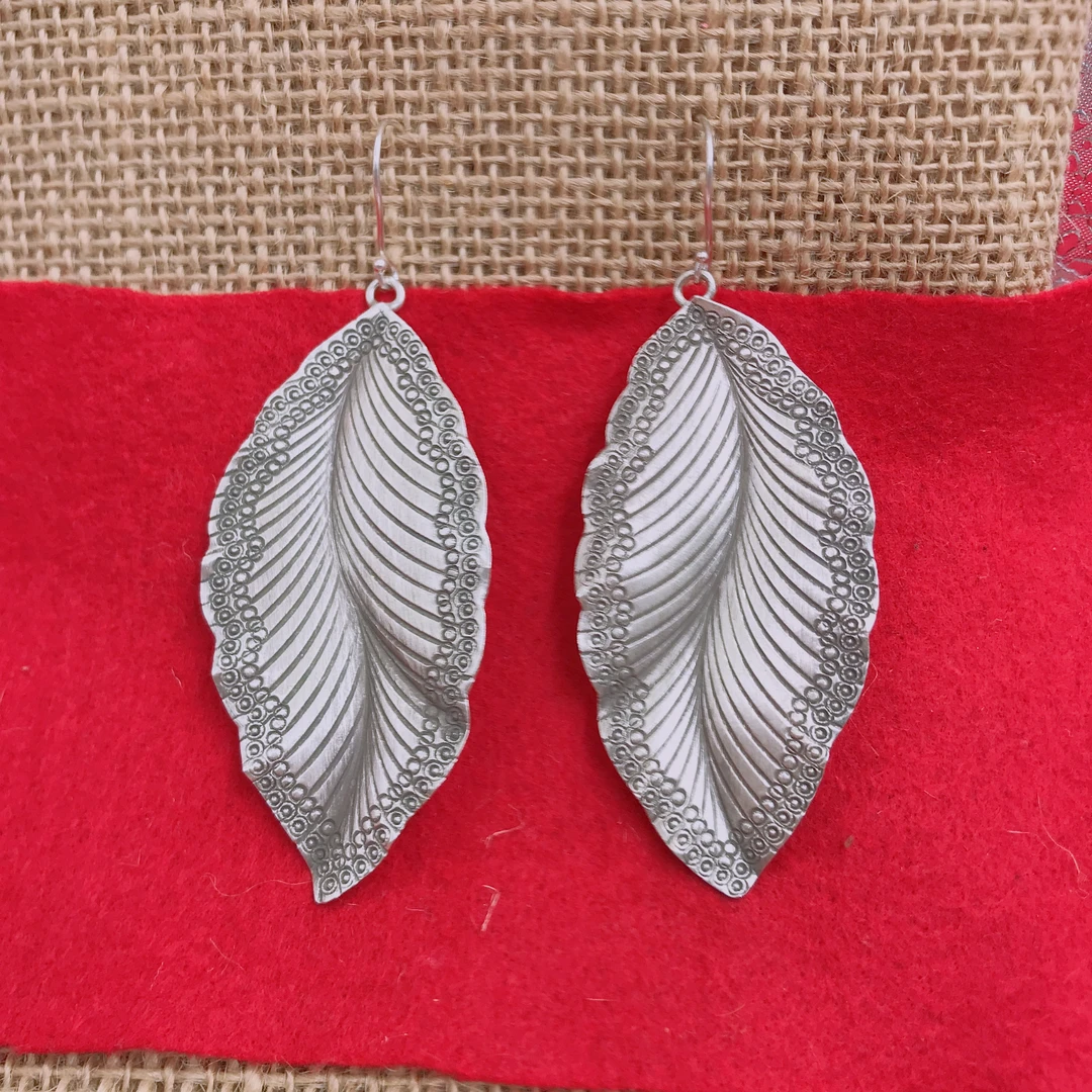 925银耳饰 【臻善缘】清迈手工银耳饰女纯银复古个性大叶子长耳坠