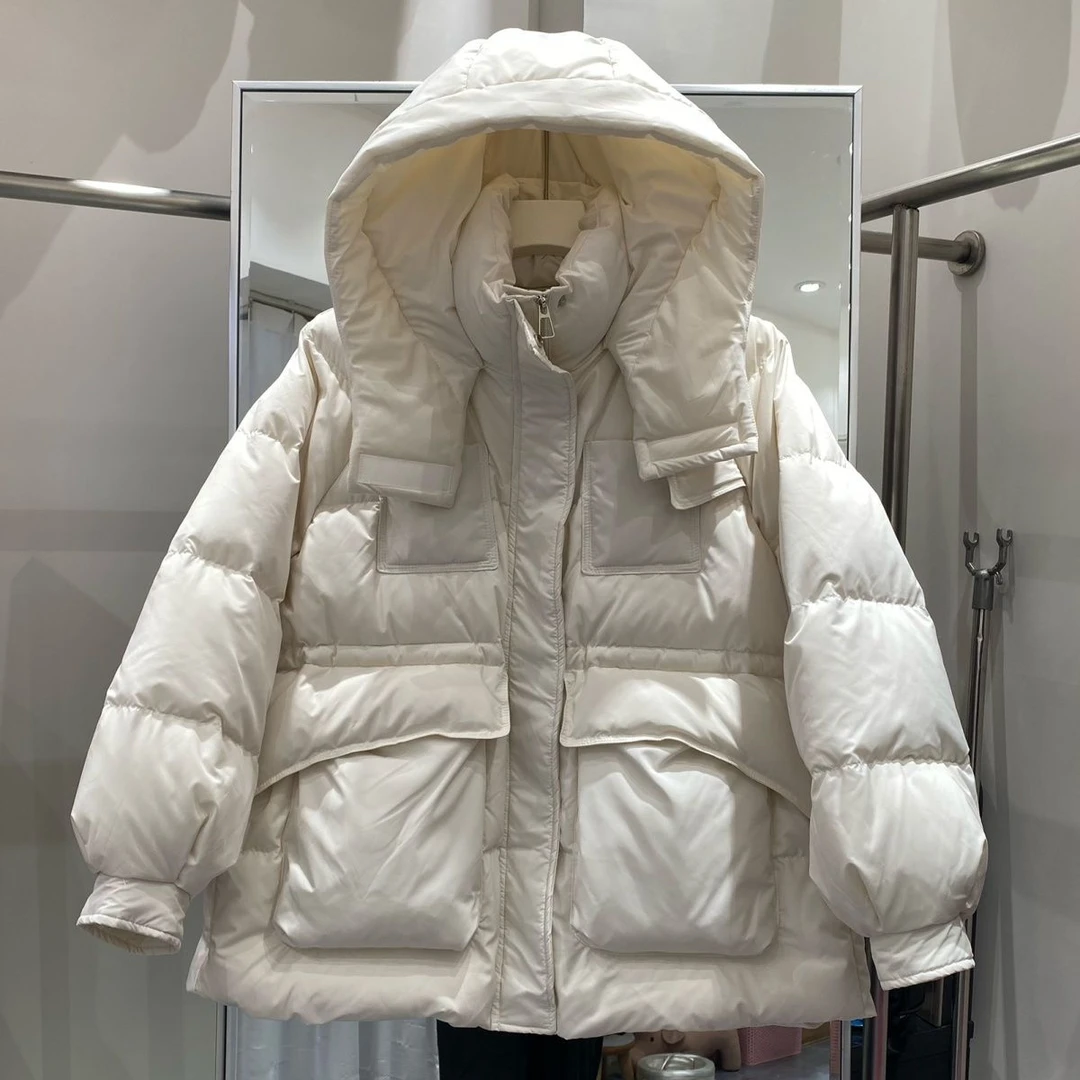 雅鹿羽绒服冬季新款羽绒服女韩版休闲抽绳收腰连帽白鸭绒长袖外套