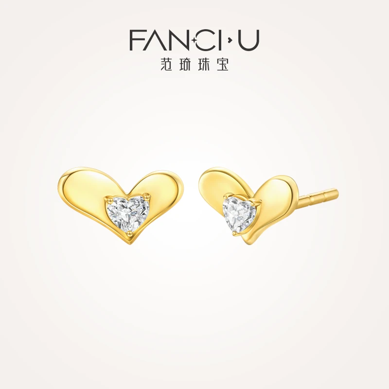 FANCI/范琦 合成钻石18k金心扉钻石耳钉 精致时尚轻奢镶钻小巧