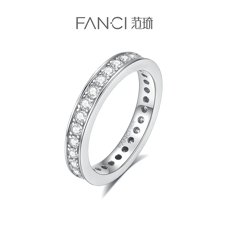 FANCI/范琦 925银莫桑石戒指 星环戒指 经典窄版百搭时尚情侣轻奢