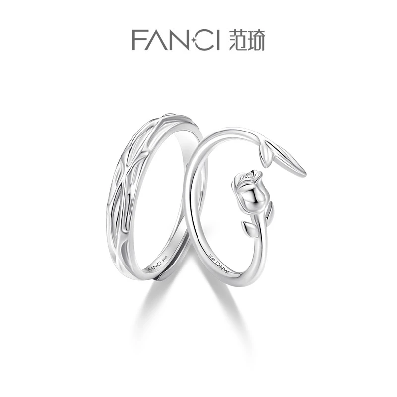FANCI/范琦 925银合成锆石戒指 玫瑰恋语对戒-纯爱银 情侣素款