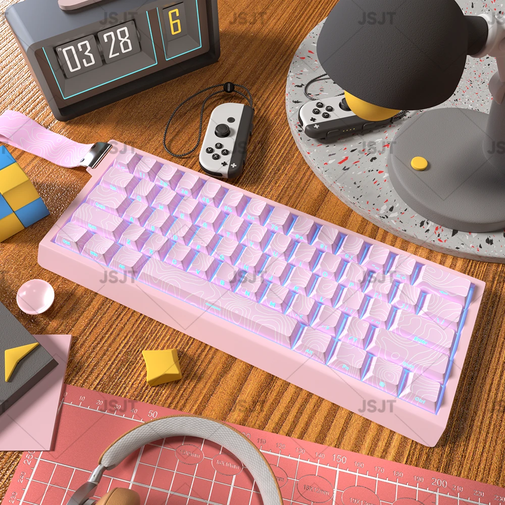 等高线粉色键帽pbt原厂侧刻透光热升华适配61/68/75/87机械键盘