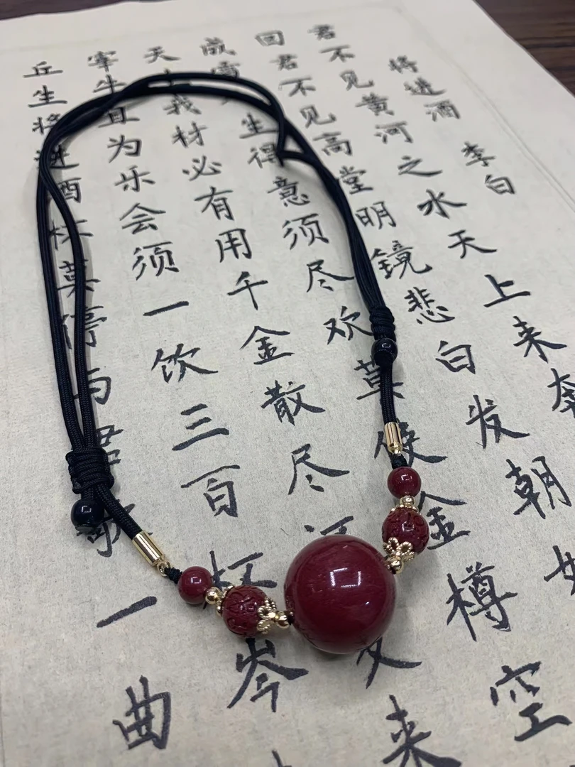 天然辰砂【松柏珠宝】朱砂转运珠小众国风吊坠设计链