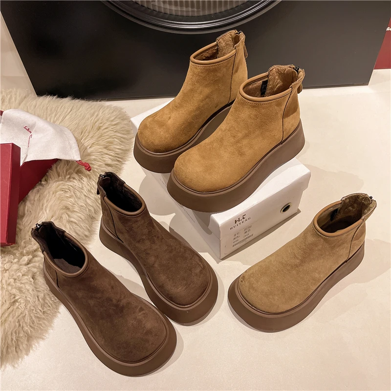 主播念到名字的去拍新款5cm厚底时尚保暖雪地靴