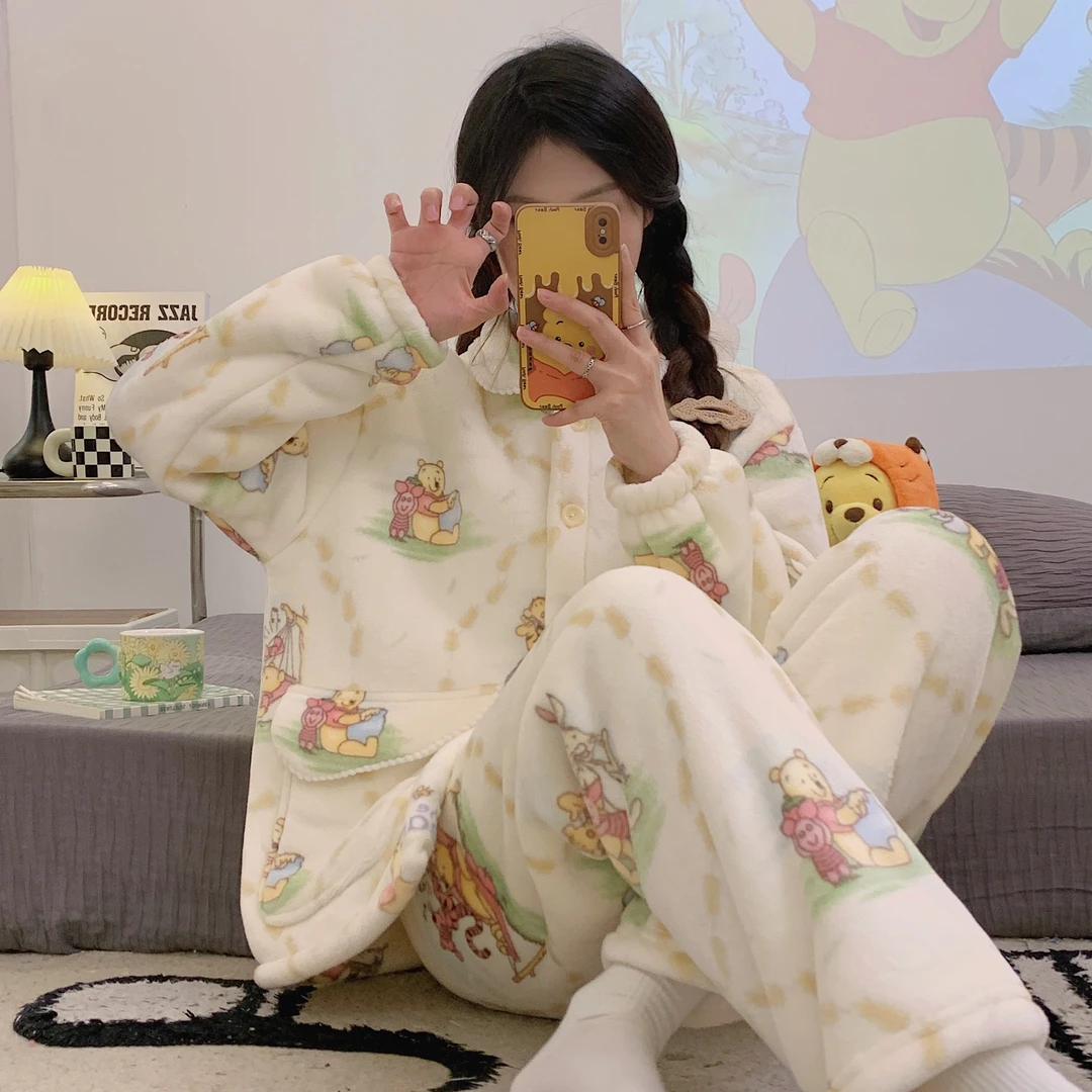 冬季睡衣女ol套装法兰绒小香风加厚宽松舒适可裸穿学生保暖家居服