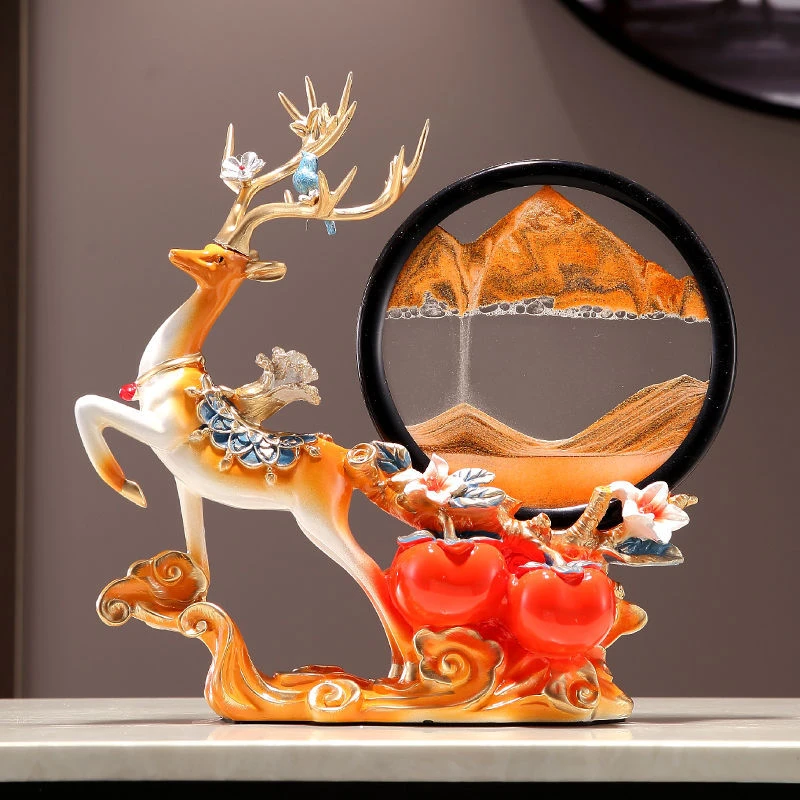 摆件家居饰品沙漏流沙画创意轻奢高档招财糜鹿装饰品乔迁新居礼品