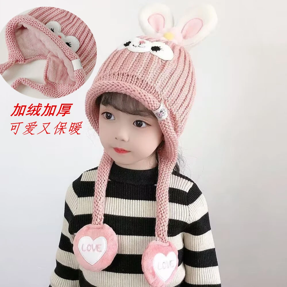 儿童保暖卡通针织毛线帽男潮秋冬季帽子可爱超萌女宝宝防风护耳帽