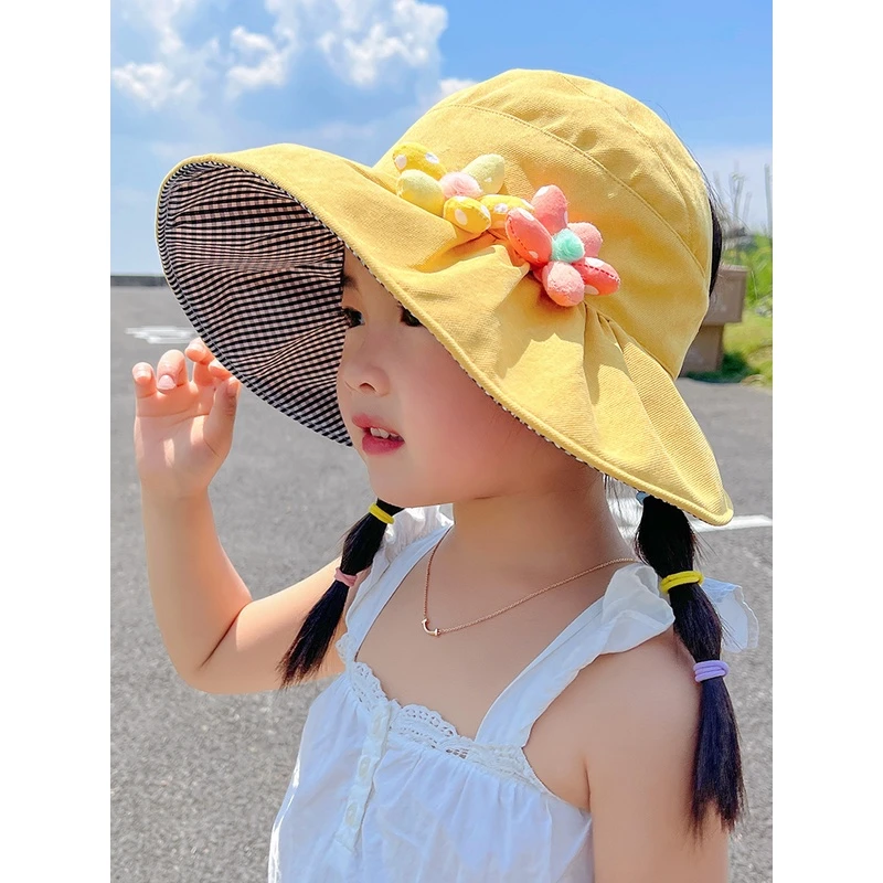 儿童防晒帽夏季薄款女童大檐空顶太阳帽可折叠防紫外线男宝遮阳帽