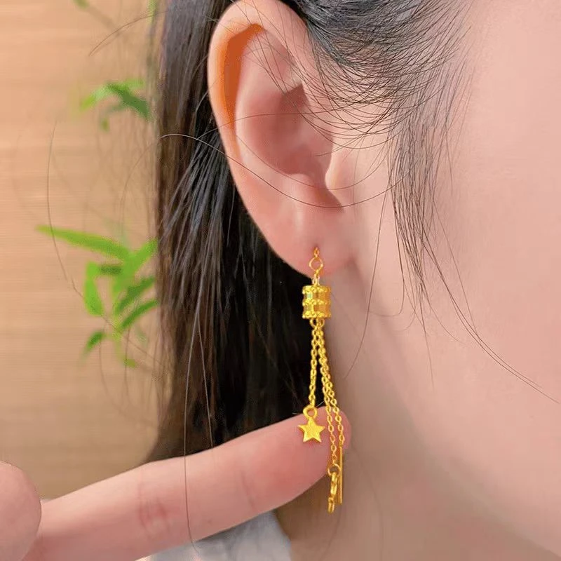 铜合金耳饰 2024新款【小蛮腰星星耳线耳线】气质显瘦长款