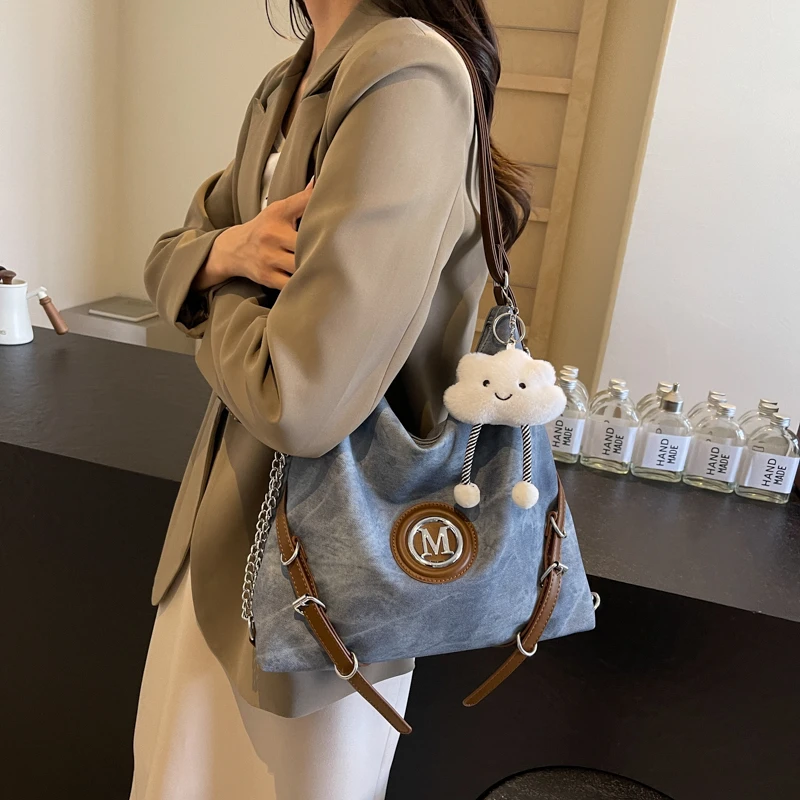 秋冬新款大包包大容量双肩牛仔托特包通勤包早八单肩斜跨包ins风