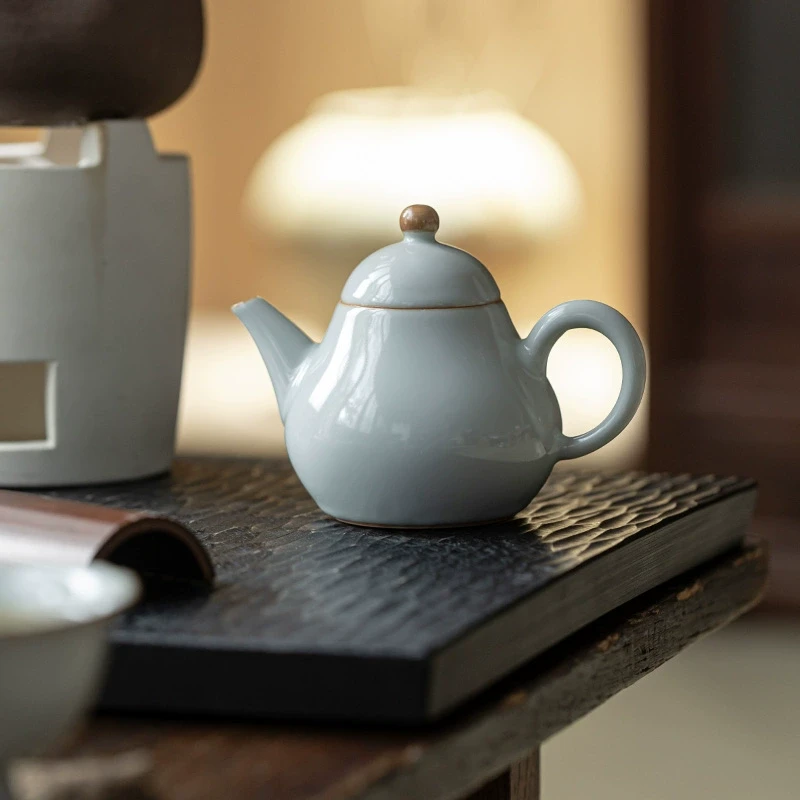 观岚手工汝窑小茶壶陶瓷中式复古泡茶器梨形壶开片可养泡茶壶单壶
