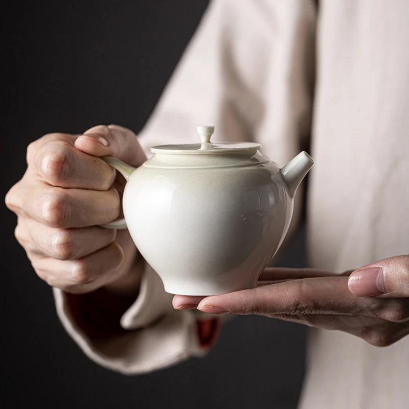 中式手工薄胎茶壶泡茶壶陶瓷带过滤单壶青灰釉功夫茶具家用小茶壶