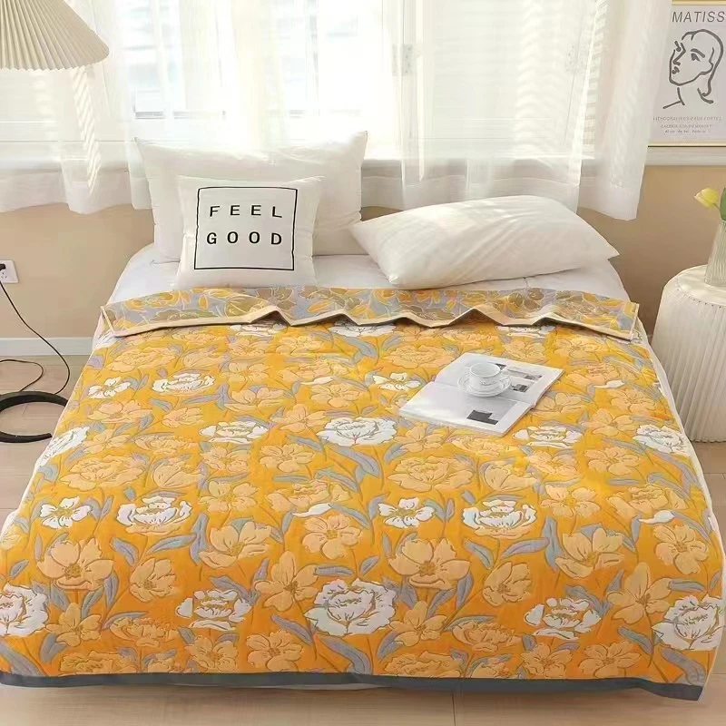 【栀子花开】多功能纯棉纱布盖毯可铺可盖床毯四季纱布毯