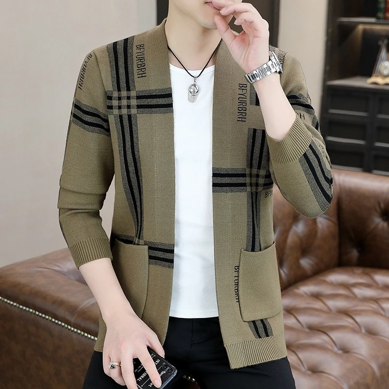 孙尚新款男士韩版秋季修身针织上衣休闲立领时尚针织开衫男8983C