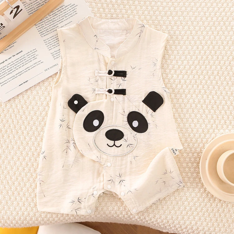 新生儿秋季新款爬爬服长袖哈衣男女宝宝洋气卡通熊猫中国风衣服秋