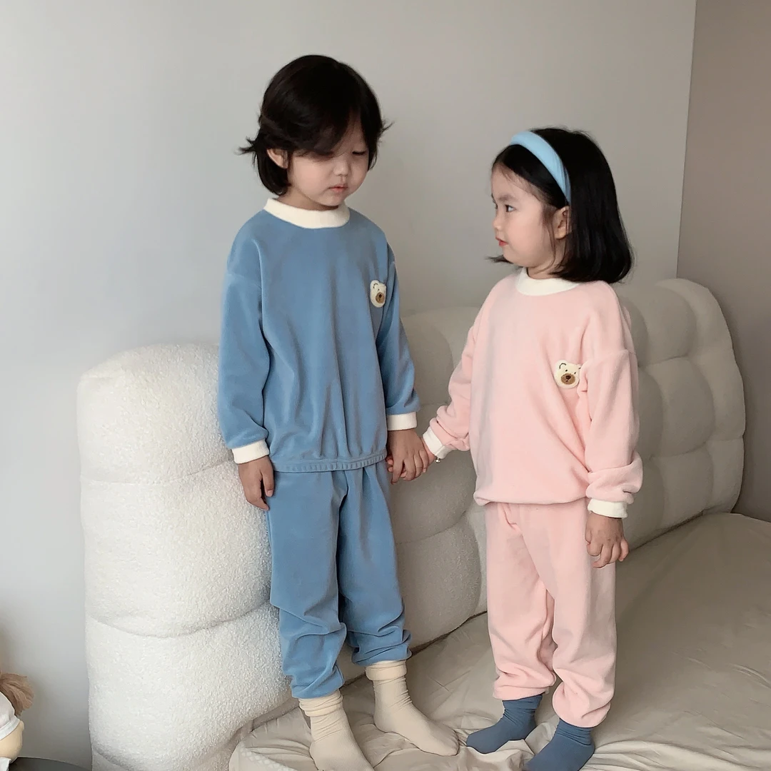 【悠悠耀选】冬季新款儿童秋冬双面绒男女童加绒保暖睡衣秋衣