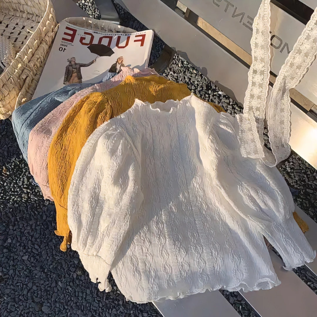 【腿哥专属】儿童衬衫上衣童装女童长袖洋气宝宝打底夏季泡泡袖圆领