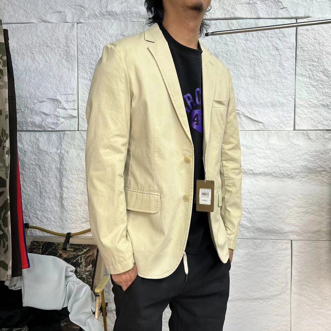 男卡其色侧边开衩休闲西装时尚简约男西服外套154