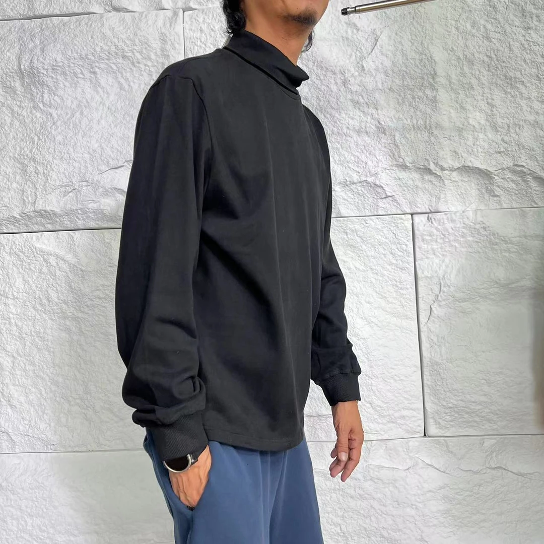 男士黑色高领百搭休闲长袖T恤纯色打底衫 E085E2D2