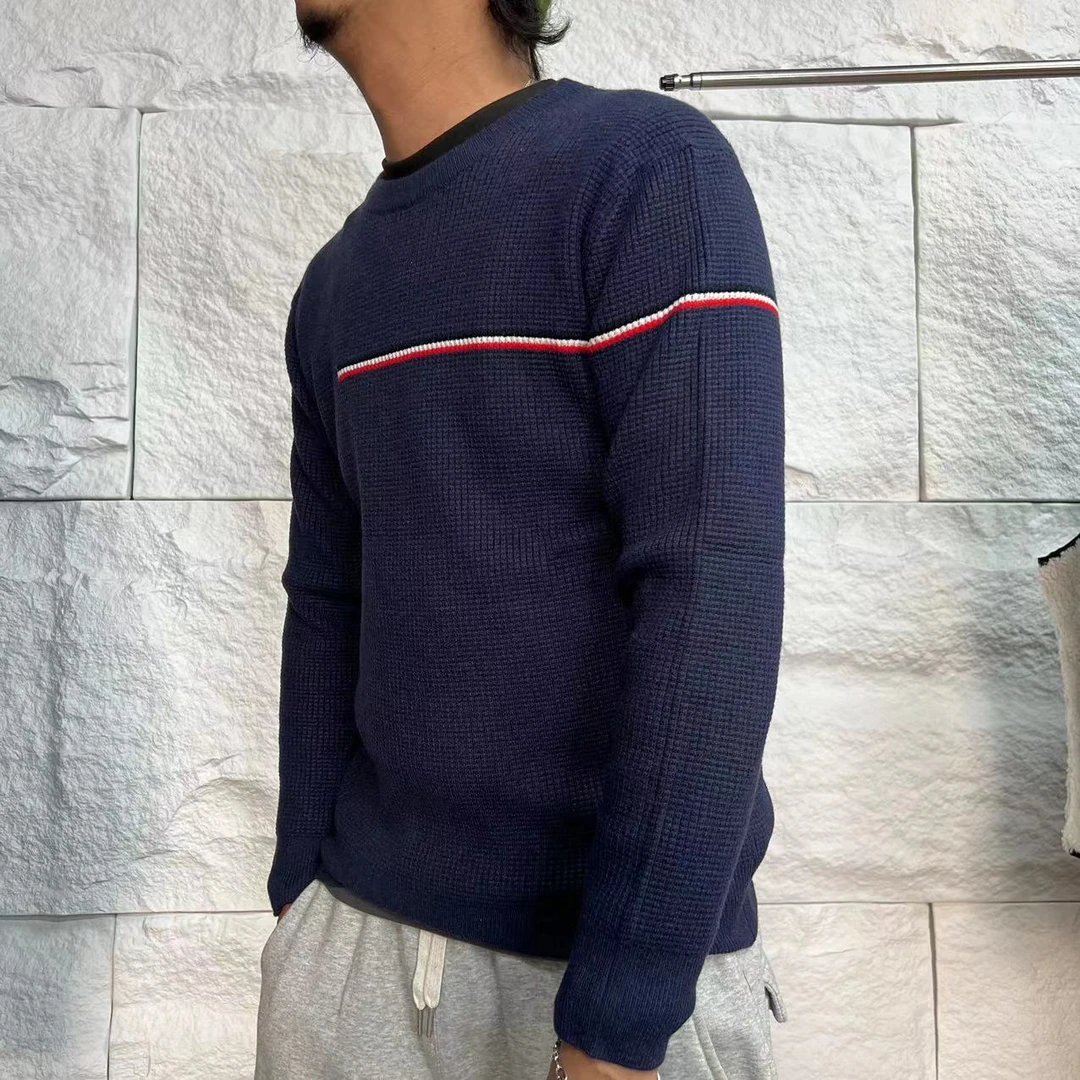 男士彩条圆领长袖休闲宽松毛衣套头针织衫 090-14-B21-8-003