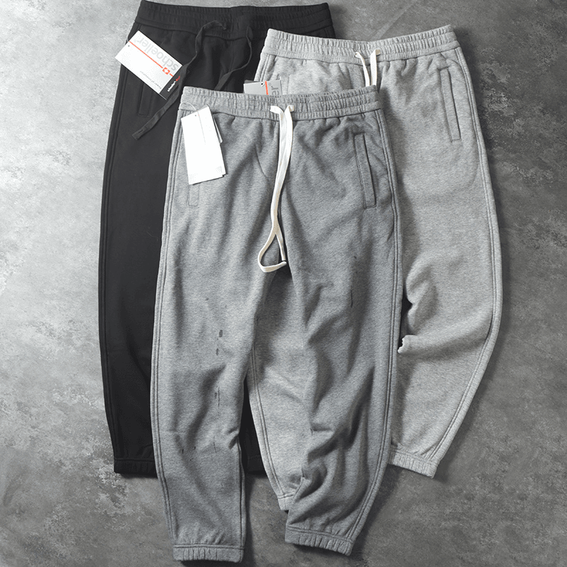 高克重针织男秋冬宽松直筒加绒保暖束脚卫裤休闲三色运动长裤268