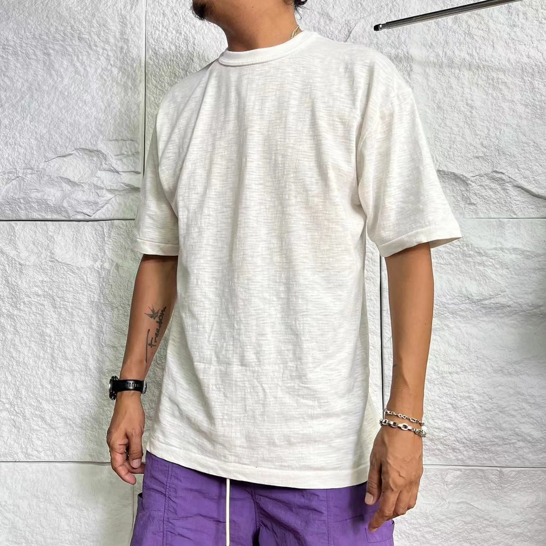 微瑕疵 介意慎拍 情侣款竹节棉休闲纯色日系宽松圆领简约短袖T恤