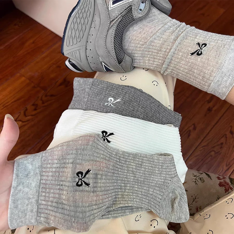 袜子女夏季薄款夏天女款堆堆袜白色女士黑色中筒袜无骨袜不臭脚防