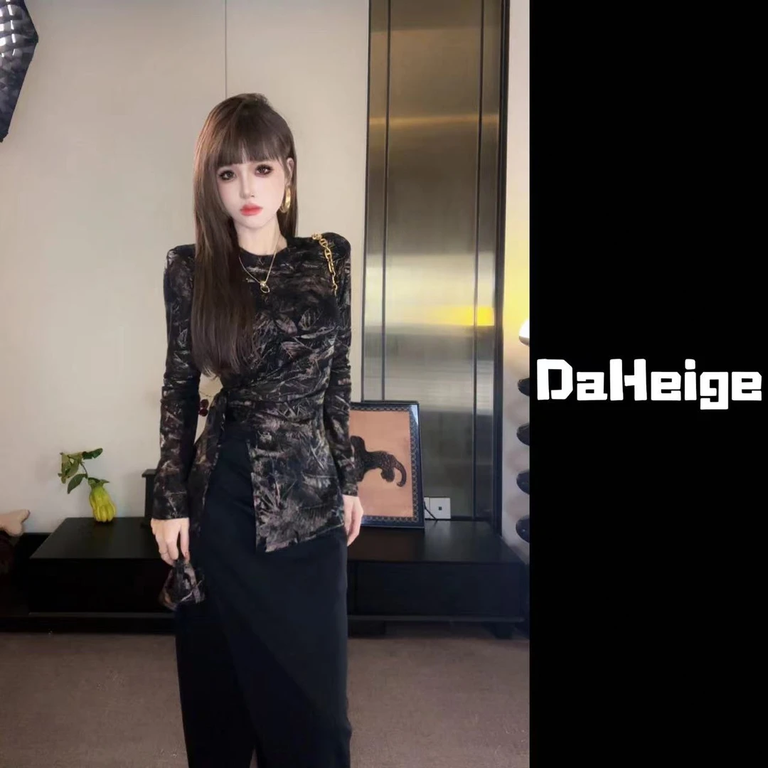 【D.hge】663#欧货时尚不规则下摆开叉设计早秋款修身显瘦百搭上衣