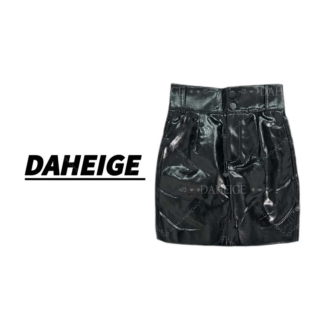 【D.hge】716#秋季新款纯欲性感PU高腰西安搜亮面辣妹包臀半身裙