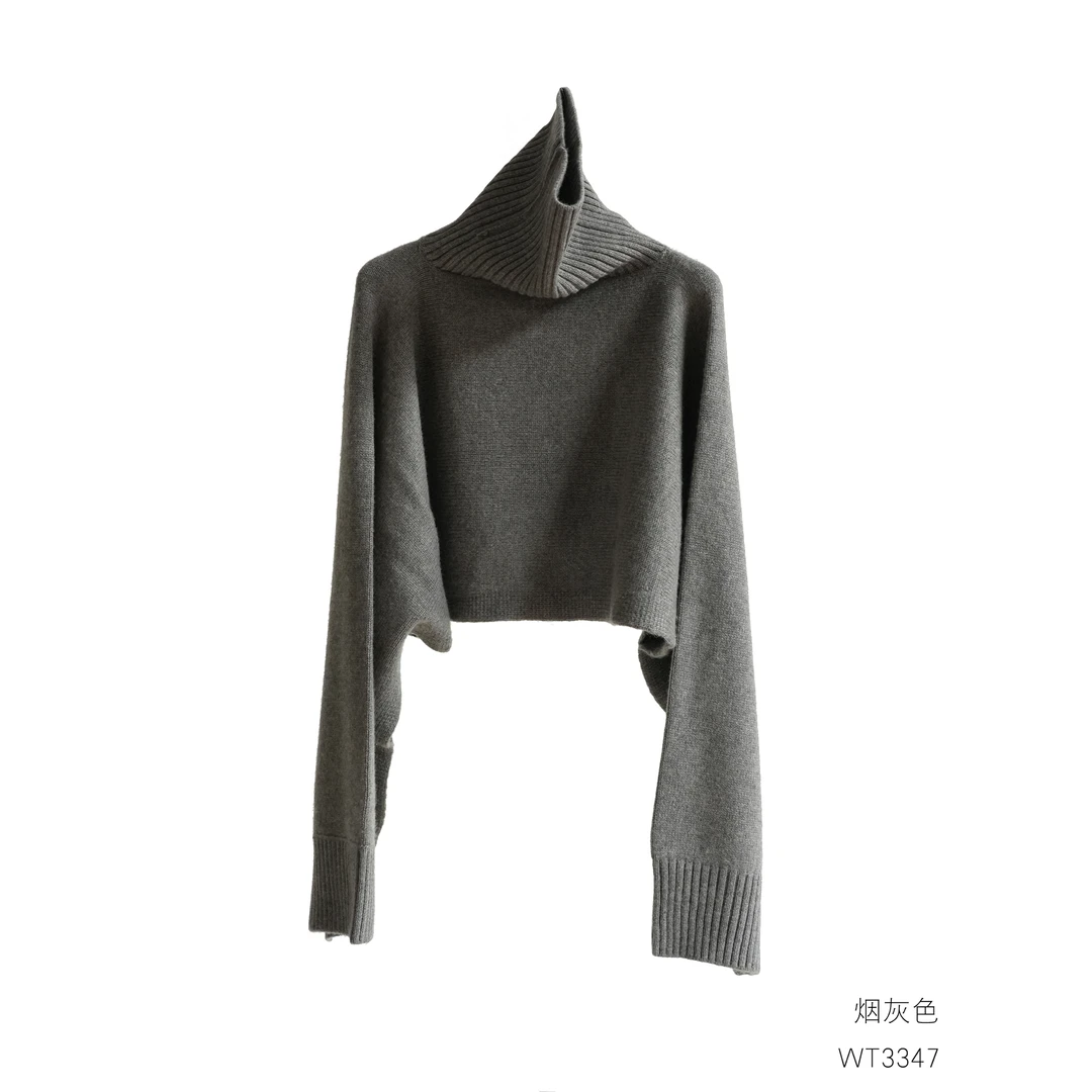 几见 原创设计秋冬季绵羊毛混纺针织磨毛边套头T恤上衣WT3347