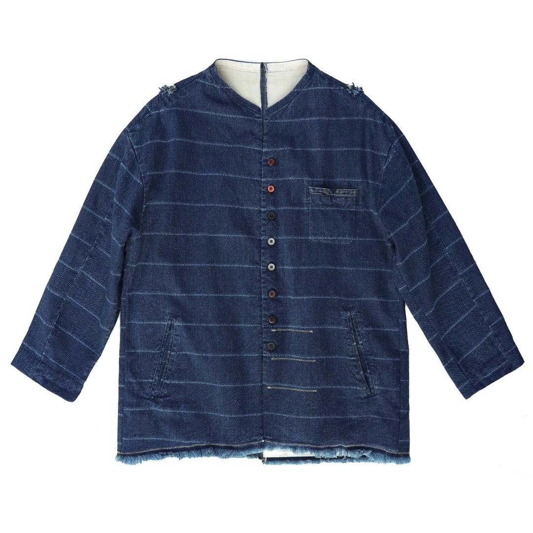 几见原创春季水洗做旧牛仔棉麻文艺日系磨毛边外套W23129