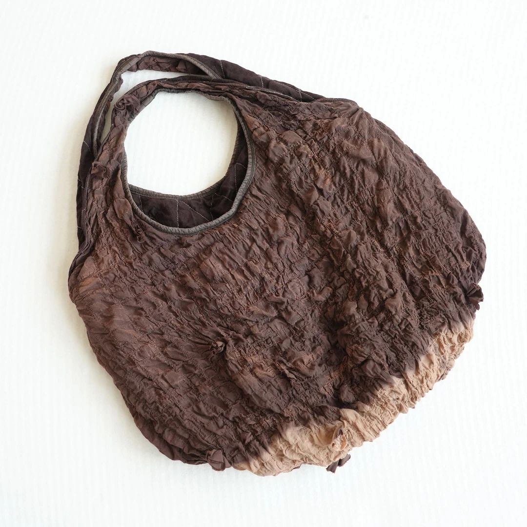 几见原创设计四季款通勤女包亚麻手提包拎包做旧褶皱复古QT2004