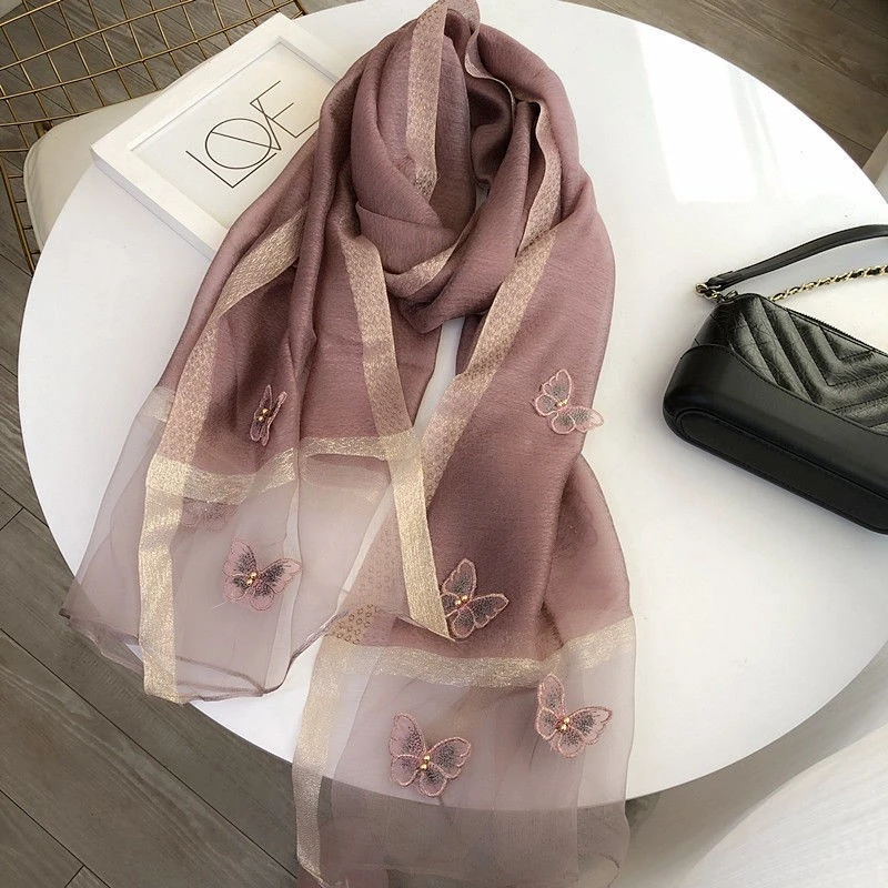 【蝴蝶飞飞】180*70微瑕 桑蚕丝丝巾送妈妈旗袍披肩保暖羊毛围巾