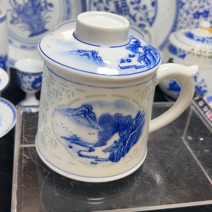 碗青花手绘山水办公杯500毫升