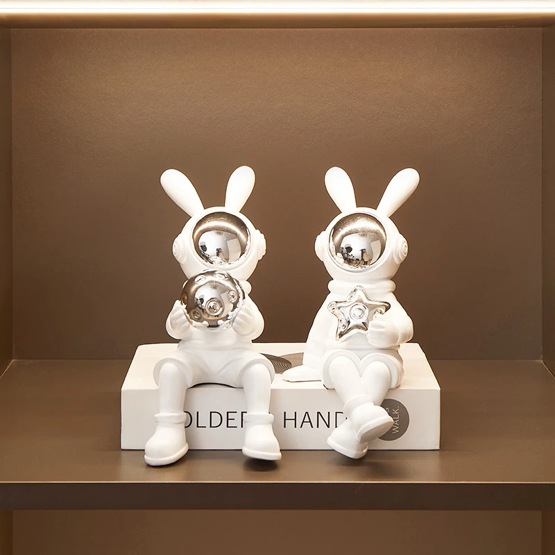【海贝海】创意太空情侣兔摆件轻奢潮玩个性树脂半手工摆件