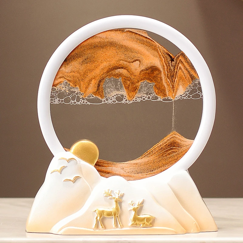 意境山水流沙画创意新中式轻奢鹿摆件电视柜客厅酒柜装饰品新春节