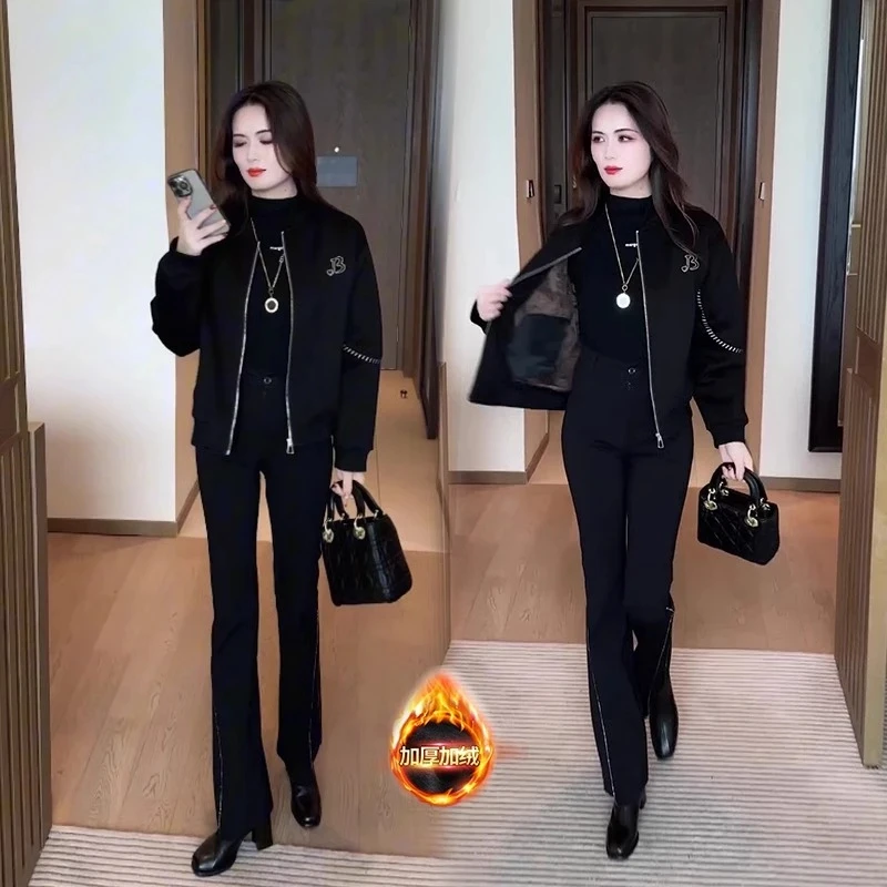 加绒加厚韩版简约短款外套女士秋冬洋气减龄夹克衫小个子上衣