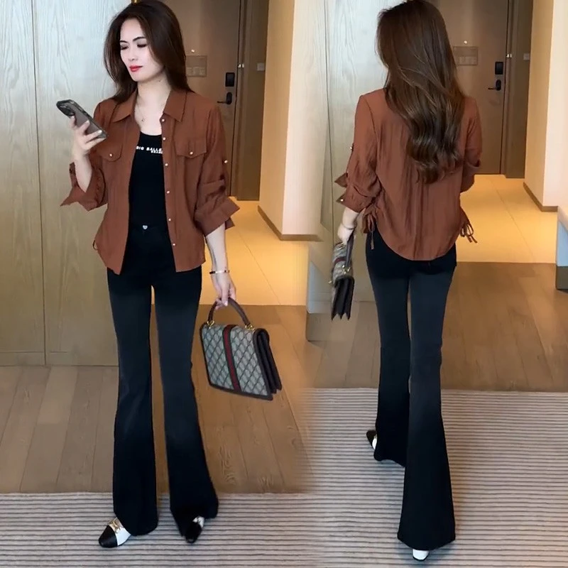 薄款衬衫外套女2025早秋新款洋气显瘦小个子百搭短款衬衣上衣小衫