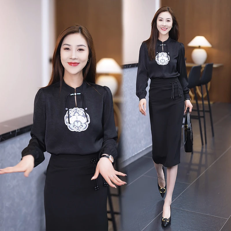 2024年春秋时尚中国风衬衫女装上衣显瘦气质长袖洋气名媛百搭爆款