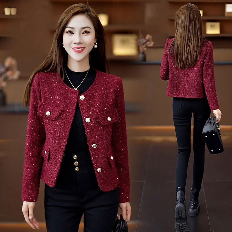 小香风短外套秋冬气质时尚洋气百搭修身显瘦秋季长袖多口袋外套