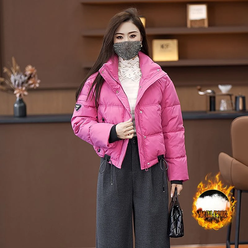 2024时尚短款棉服女冬季新款时髦显瘦加厚保暖御寒立领面包服外套