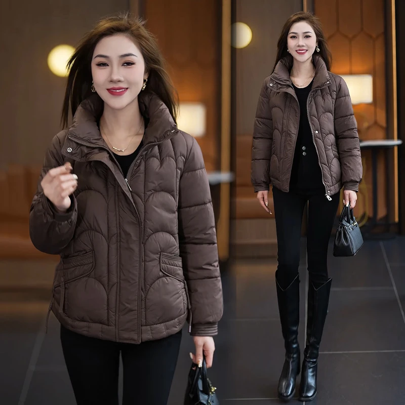 秋冬女士时尚加厚保暖百搭简约宽松防风短款大码显瘦棉服棉衣棉袄