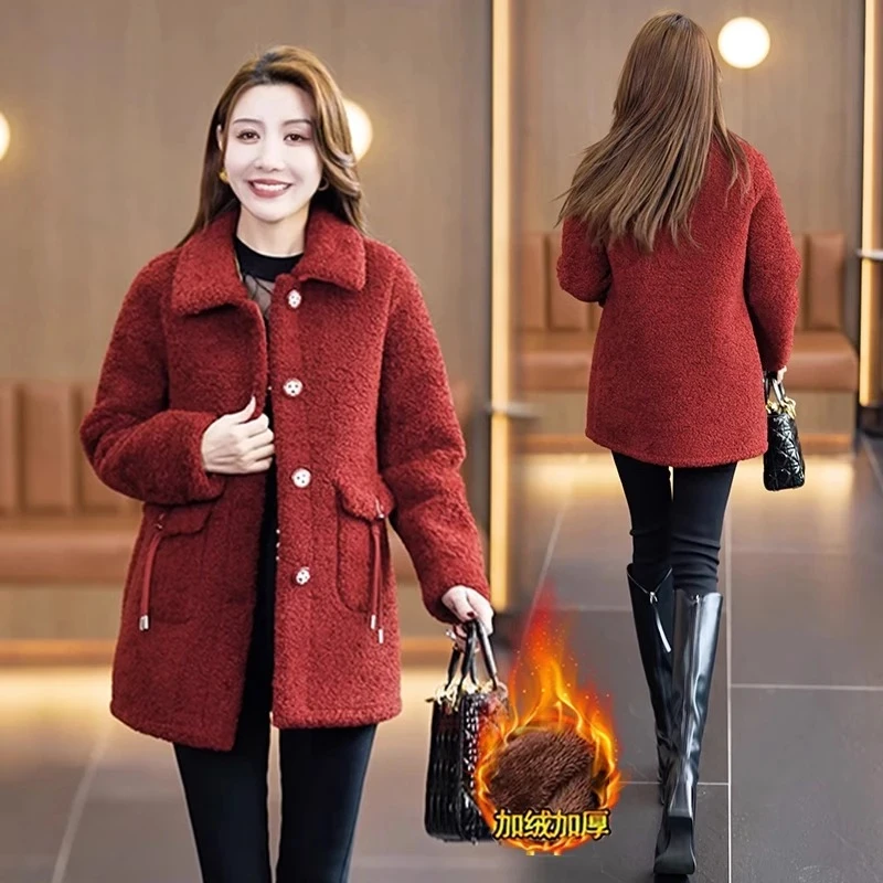 加绒加厚毛呢外套女2025冬季新款时尚洋气显瘦中长款保暖呢子大衣
