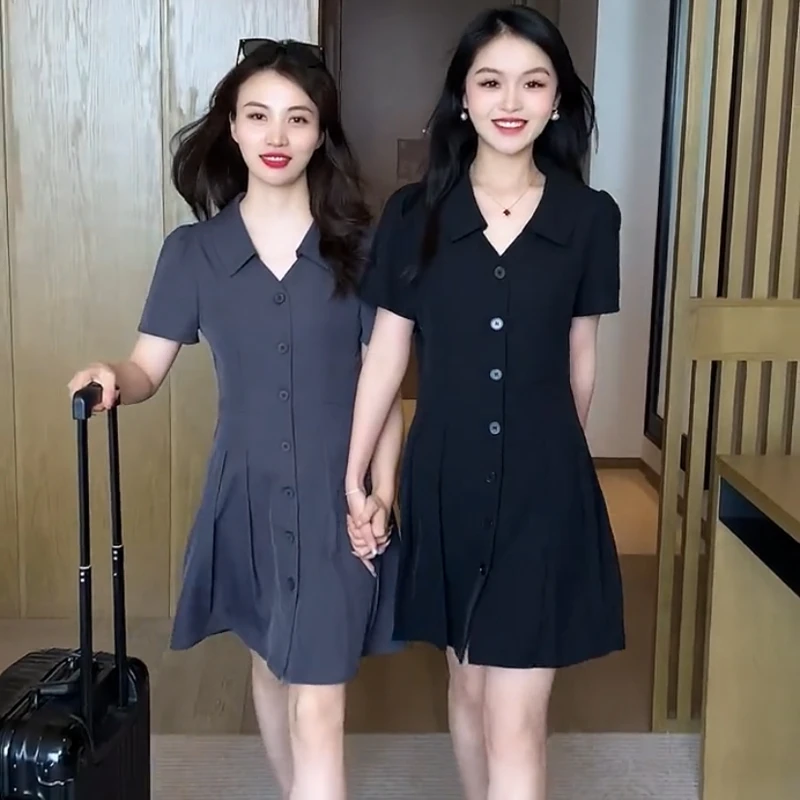 法式时尚气质连衣裙女夏季新款高级感洋气显瘦小个子西装polo裙