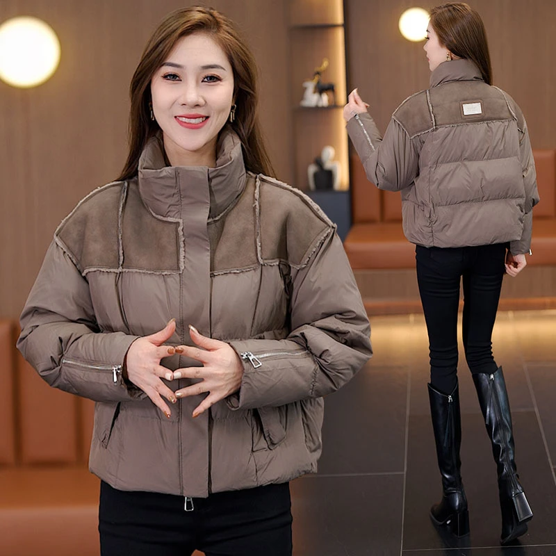 时尚宽松羽绒棉服女2024冬季新款百搭加厚保暖棉衣外套减龄面包服