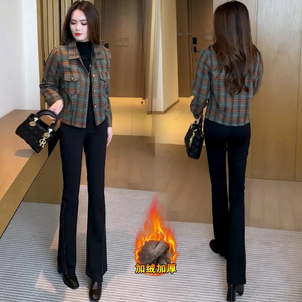 加绒加厚格子短外套女冬季新款洋气显瘦保暖小个子衬衫上衣潮爆款