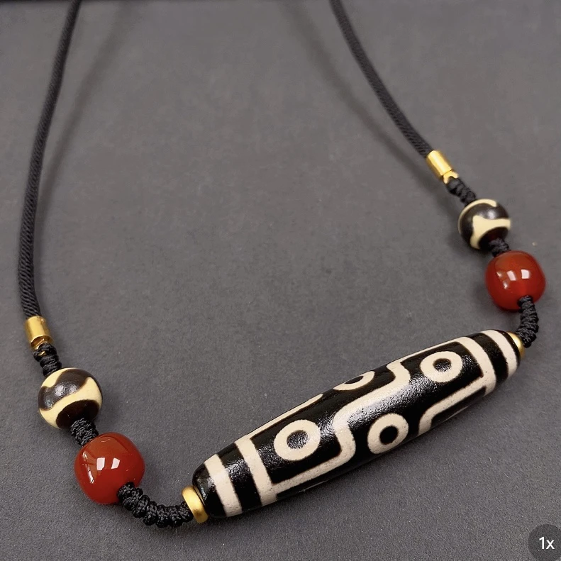 高油黑白折线九眼玛瑙珠珠项链男女款手工编绳文玩珠宝长短可调节