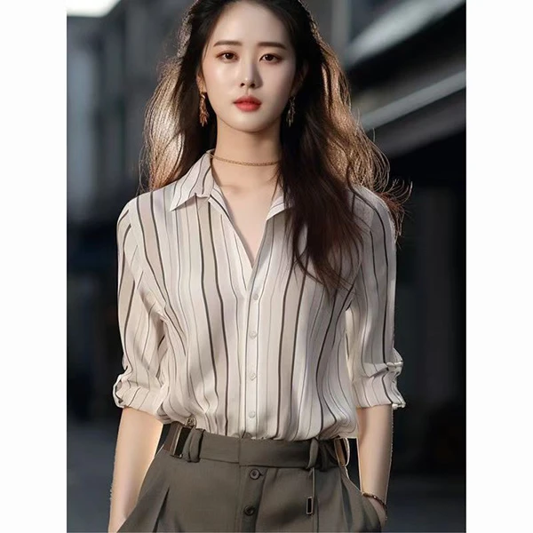 6608法式轻奢时尚Polo领衬衫2024早秋新款气质减龄休闲百搭衬衣